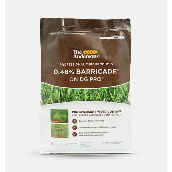 The Andersons Barricade Granular Pre-Emergent — fotografía de producto del herbicida preemergente sobre fondo liso