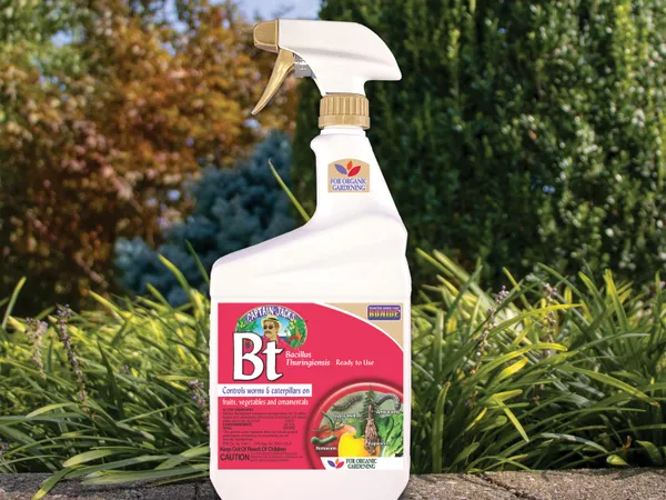 Bonide Captain Jack's Bacillus Thuringiensis (BT) Spray — insecticida biológico, fotografía de producto del fabricante