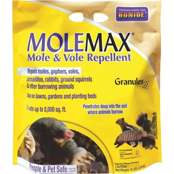 Bonide MOLEMAX Mole & Vole Repellent Granules (10 lb) — castor oil repellent granules product photograph on a plain background
