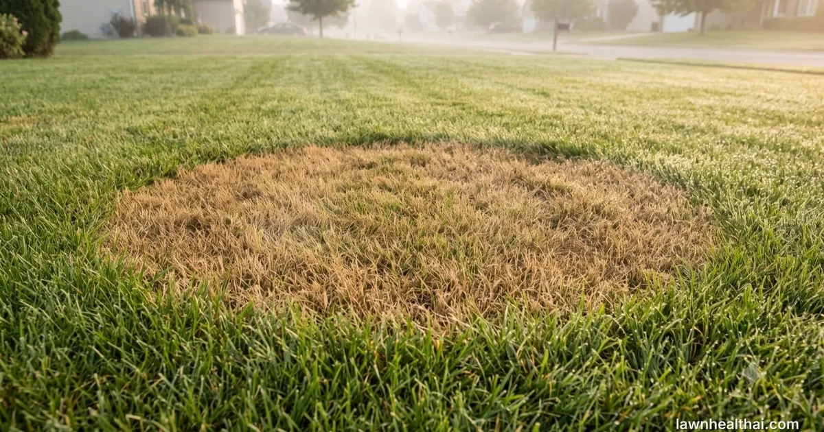 Circular brown patch disease ring spreading in a green lawn — Delaware