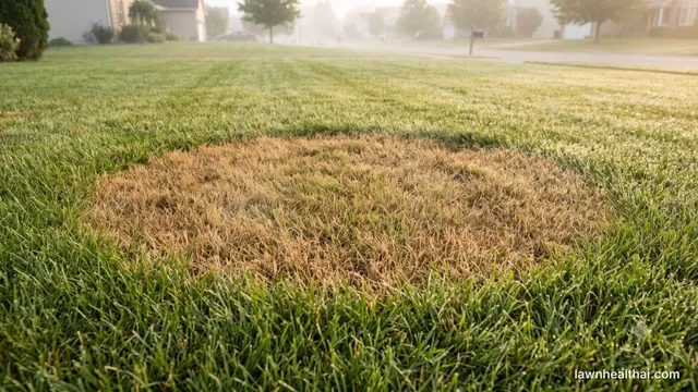 Circular brown patch disease ring spreading in a green lawn