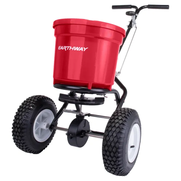EarthWay 2150 Commercial Broadcast Spreader — walk-behind spreader product photograph on a plain background