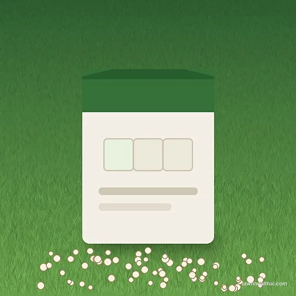 Illustration of a soil amendment (acidifier) bag on a lawn