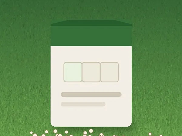 Illustration of a soil amendment (acidifier) bag on a lawn