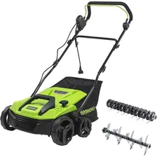 Greenworks 13 Amp 14-inch corded dethatcher and scarifier — walk-behind dethatcher product photograph on a plain background
