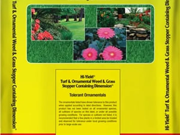 Hi-Yield Turf & Ornamental Weed & Grass Stopper with Dimension, 9.6 lb — herbicida preemergente con actividad posemergente temprana, fotografía de producto del fabricante