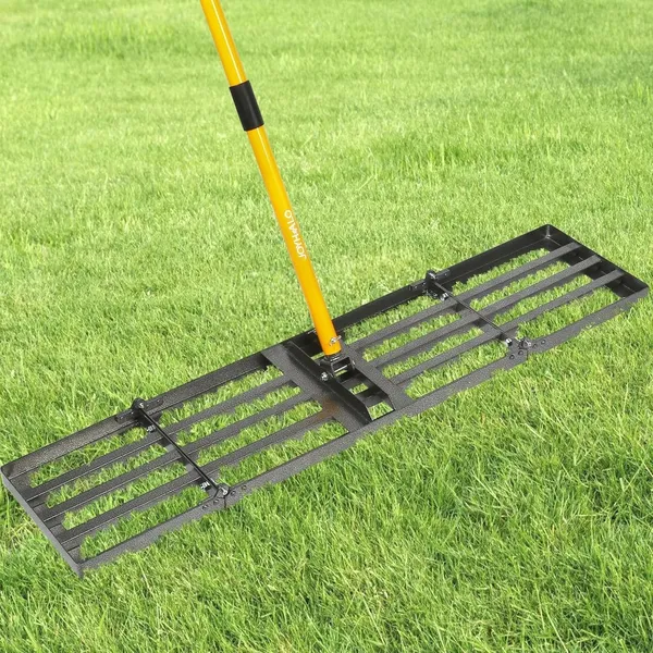 Generic Lawn Leveling Rake, 30 × 10 in Stainless Plate — lawn levelling lute, manufacturer photograph taken outdoors on a lawn