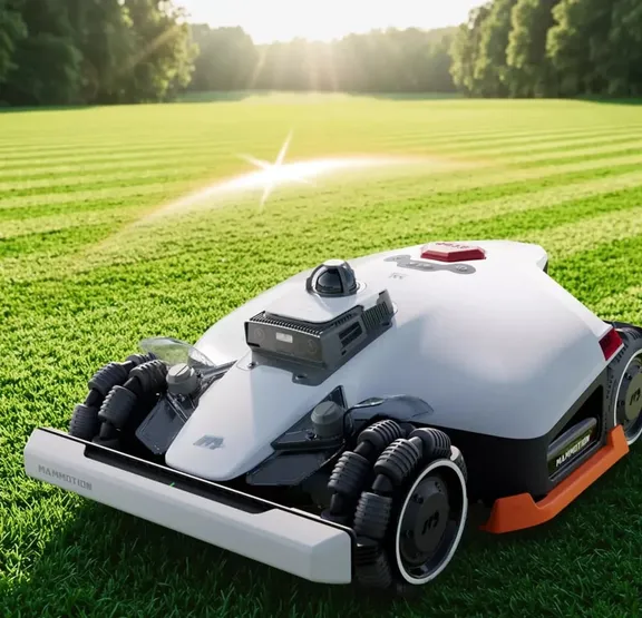 Mammotion LUBA 3 AWD 5000 Robotic Mower — wire-free robotic mower, manufacturer photograph taken outdoors on a lawn