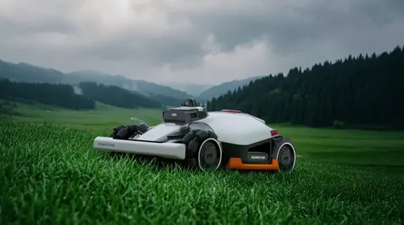 Mammotion LUBA 3 AWD 5000H Robotic Mower — wire-free robotic mower, manufacturer photograph taken outdoors on a lawn