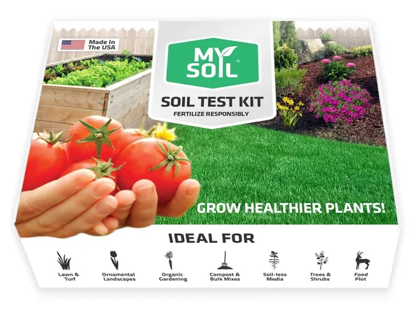 MySoil Soil Test Kit — análisis de laboratorio por correo, fotografía de producto del kit de análisis de suelo sobre fondo liso