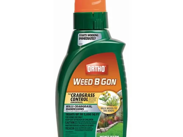 Ortho Weed B Gon Plus Crabgrass Control — fotografía de producto del herbicida posemergente sobre fondo liso