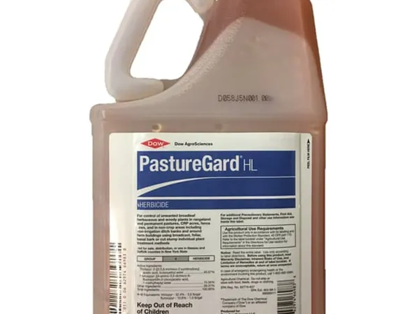 Corteva (Dow AgroSciences) PastureGard HL Herbicide (1 gal) — herbicida selectivo para matorral y hoja ancha con etiqueta de pastizal y pradera, fotografía de producto sobre fondo liso