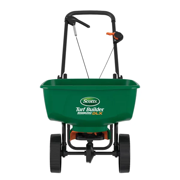 Scotts Turf Builder EdgeGuard DLX Broadcast Spreader — broadcast spreader product photograph on a plain background