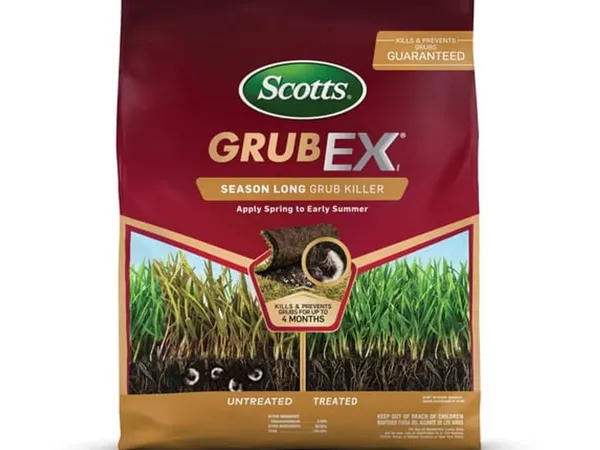 Scotts GrubEx1 Season Long Grub Killer — fotografía de producto del preventivo de gusanos blancos sobre fondo liso