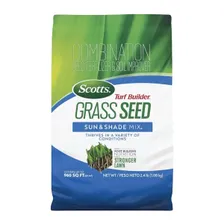 Scotts Turf Builder Grass Seed Sun & Shade Mix — cool-season seed mixture with fertilizer and soil improver product photograph on a plain background
