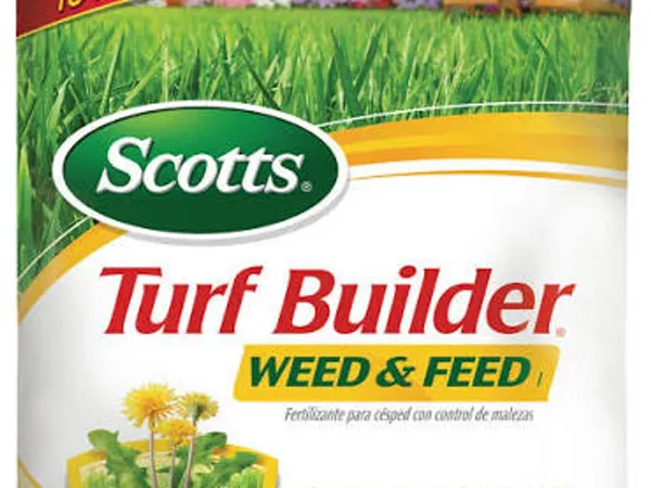 Scotts Turf Builder Weed & Feed₃ (28-0-3) — fertilizante con herbicida, fotografía de producto del fabricante