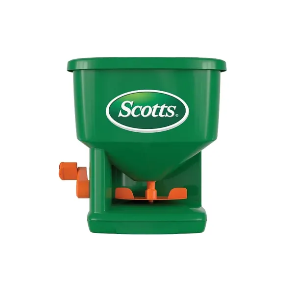 Scotts Whirl Hand-Powered Spreader — handheld spreader product photograph on a plain background