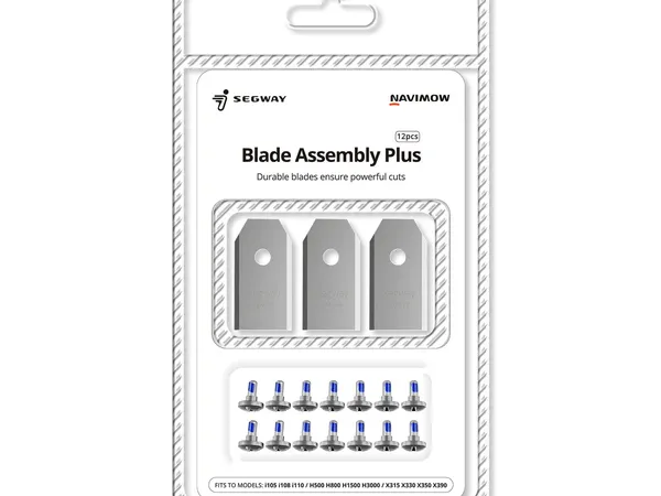 Segway Navimow Blade Assembly Plus, paquete de 12 — fotografía de producto de las cuchillas de repuesto para cortadora robot sobre fondo liso
