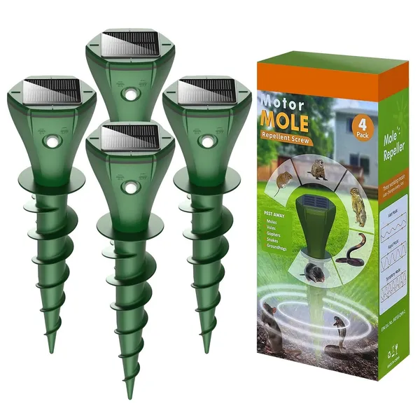 Generic Solar Ultrasonic Burrowing Animal Repeller Stakes (4-pack) — solar ultrasonic and vibration repeller stakes product photograph on a plain background
