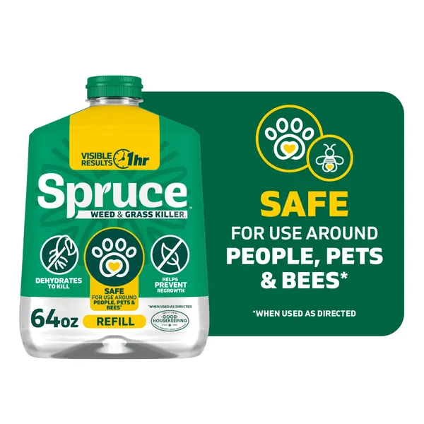 Spruce Weed & Grass Killer₃ Refill, No-Mix (64 oz) — non-selective essential-oil burndown product photograph on a plain background