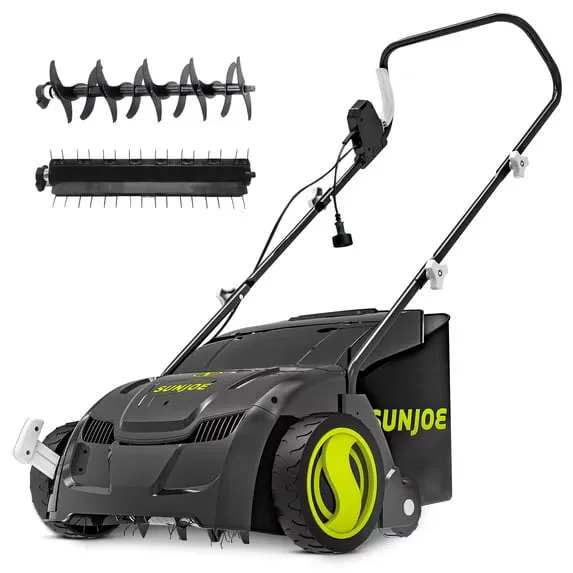 Sun Joe AJ801E Electric Dethatcher and Scarifier — corded dethatcher product photograph on a plain background