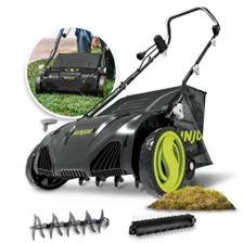 Sun Joe AJ805E 15 in Electric Dethatcher with Scarifier Reel — corded electric dethatcher / scarifier product photograph on a plain background