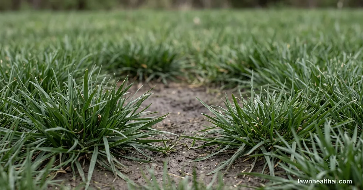 Distinct clumps of tall fescue photographed at blade level, with an open patch of bare soil between them that the surrounding plants have not spread into — Nevada