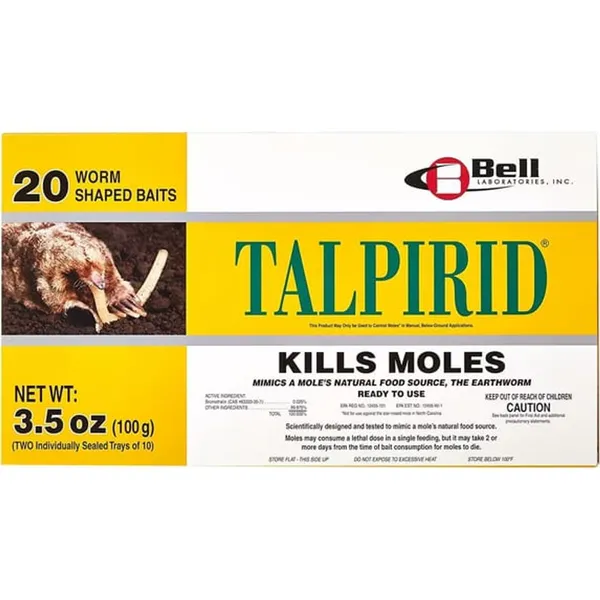 Bell Laboratories Talpirid Mole Bait Worms (20 count) — bromethalin mole bait product photograph on a plain background