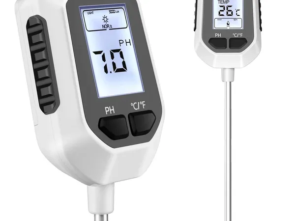 YAMRON 4-in-1 Soil Meter (temperatura, humedad, pH, luz) — fotografía de producto del medidor digital de suelo sobre fondo liso